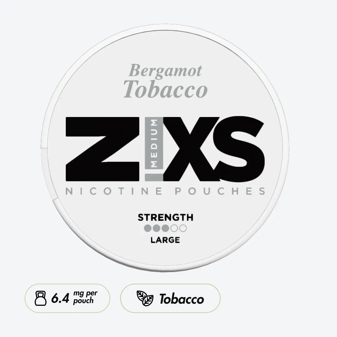 ZIXS Bergamot Nicotine Pouches – Tobacco Style, All White, 8 mg/g