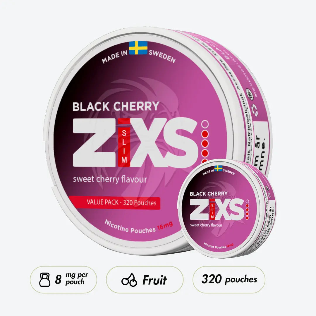 サリー ZIXS Black Cherry Jumbo Can Snus – Strong Cherry Nicotine Pouches