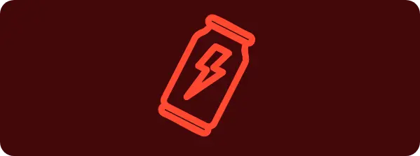 Red outline of a energy drink with a lightning bolt on a dark red background