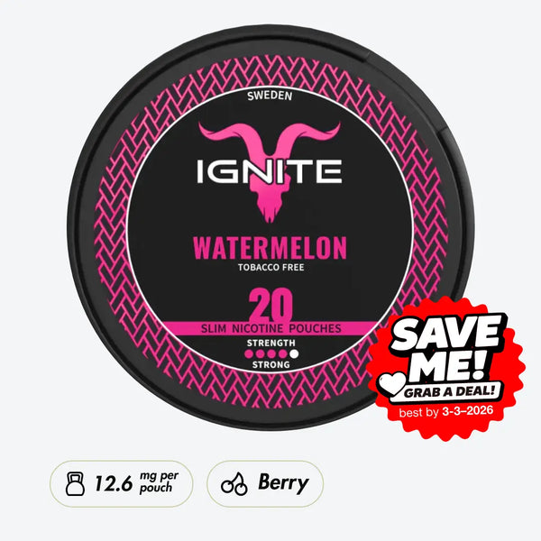 IGNITE Watermelon Strong – Juicy Tobacco Free Nicotine Pouches!