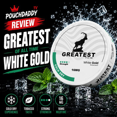 video thumbnail on greatest cold dry 16mg snus can on a red background